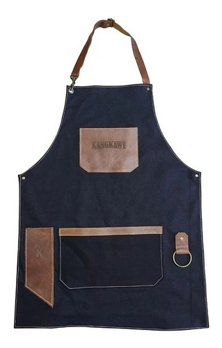 Imagen 7 de 9 de Delantal Pechera Parrilla Cocina Jeans Cuero Kangkawe