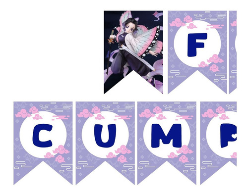Imagen 2 de 4 de Banderín Feliz Cumpleaños-banderín Shinobu Kochou-banner