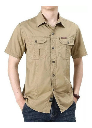 Camisa Militar De Manga Corta Para Hombre De Talla Grande A