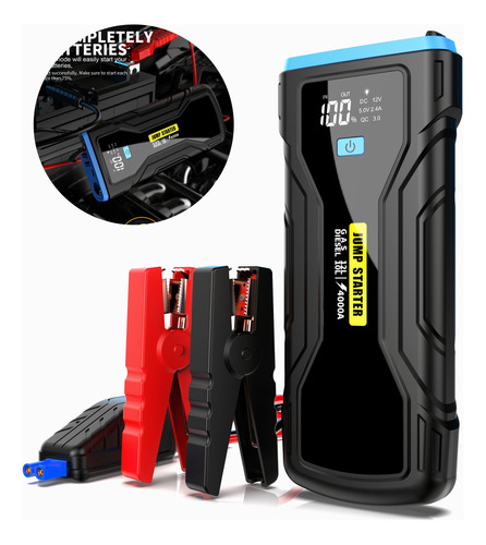 Arrancador De Batería Coche, 4000 A, 28000mah Con Smart Clip