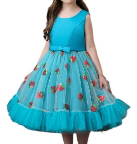 Vestido De Navidad Con Patrón De Fresa Malla Para Niños