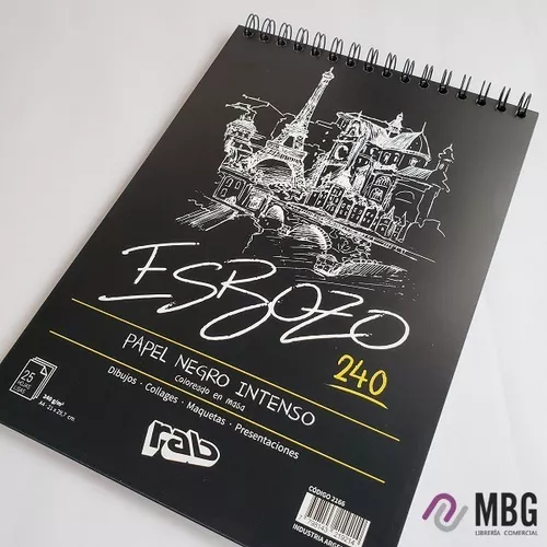 Block Dibujo Esbozo A4 240 Grs 25 Hojas Negras -premium-