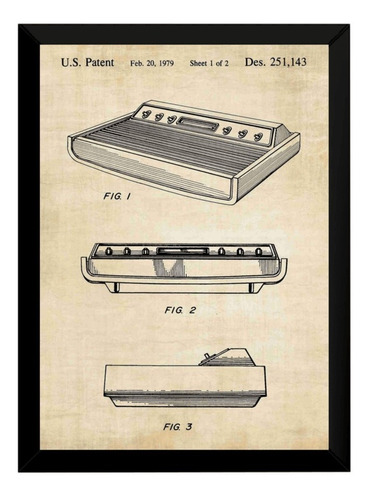 Lindo Quadro Retro Gamer Atari Patente Decorativa 42x29cm