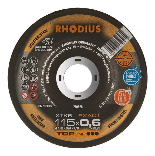 Disco De Corte Metal 4 1/2 115 X 0.6 Mm Rhodius Alemania