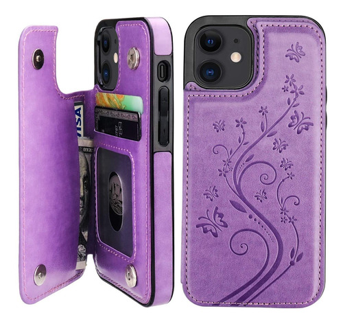 Funda Para iPhone 12 Mini - Violeta Con Tarjetero
