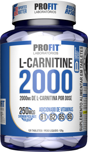 L-carnitina Carnitina 120 Comprimidos 2000 Mg Vitaminas B1 B2 B5 B6 Sem Sabor - Profit Labs