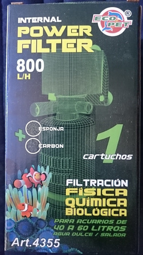 Filtro Interno Cabeza Poder 800l/h Acuarios De 40 A 60l