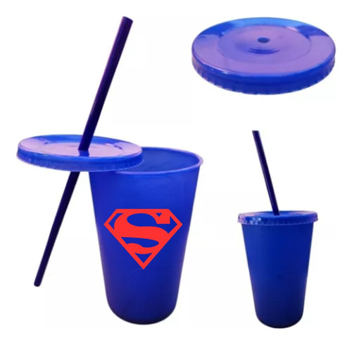 Vaso Con Popote 20 Pzas  Personalizados 16oz Superman