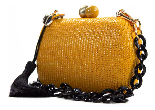 Bolsa De Mão Clutch Festa Casamento Formatura Mostarda Preto