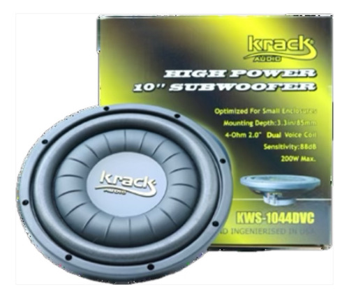 Un Subwoofer Plano De 10 Pulgadas Doble Bobina De 150 Watts Rms 200 Watts Max. 4 Ohm Marca: Krack Modelo: Kws-1044dvc