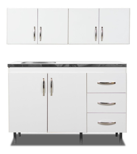 Imagen 1 de 10 de Combo Mueble De Cocina Bajomesada + Alacena Blanco Blanco