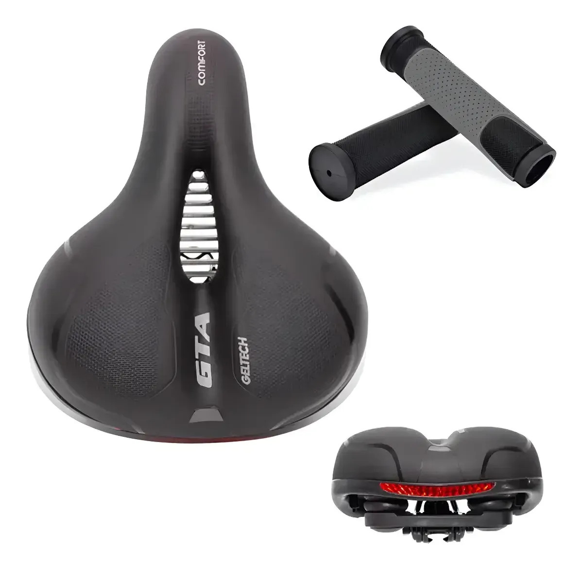 Selim Gel Bicicleta Banco C/ Refletor + Carrinho + Manoplas Comprimento 25 Cm Cor Manopla Preto Com Cinza Largura 22 Cm