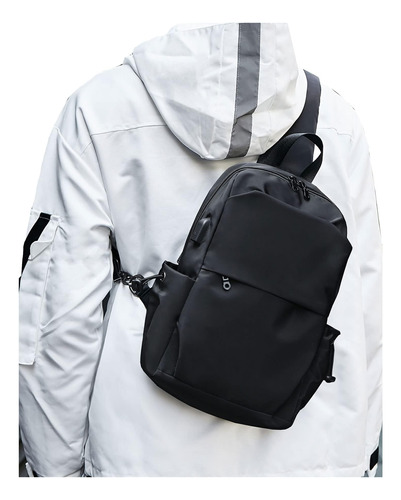 Bolso Bandolera Grande Para Hombre Y Mujer, Mochila Negra Pa