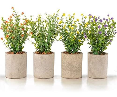 Sunprairie Juego De 4 Plantas Y Flores Artificiales Antiguas