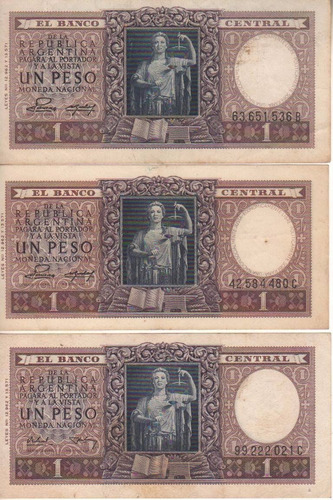 Lote De 3 Billetes De 1 Peso - Bottero 1912, 1914 Y 1915a