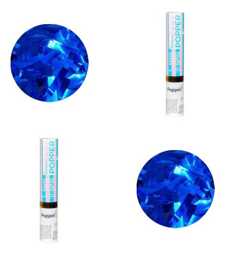 2 Unidades - Lança Confete Metalizado Chá De Revelação Azul