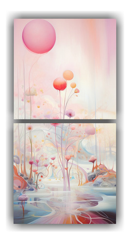 120x60cm Cuadro Surrealista En Paisaje Onírico Flores