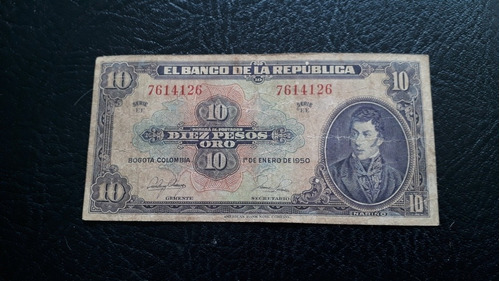 Colombia 10 Pesos Oro De 1950