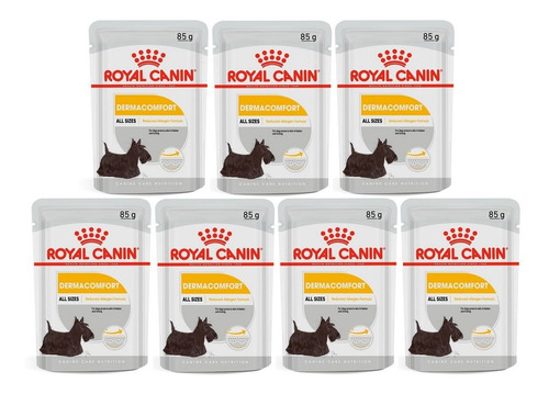 Kit 7 Unidades Ração Sachê Wet Dermacomfort 85g Royal Canin