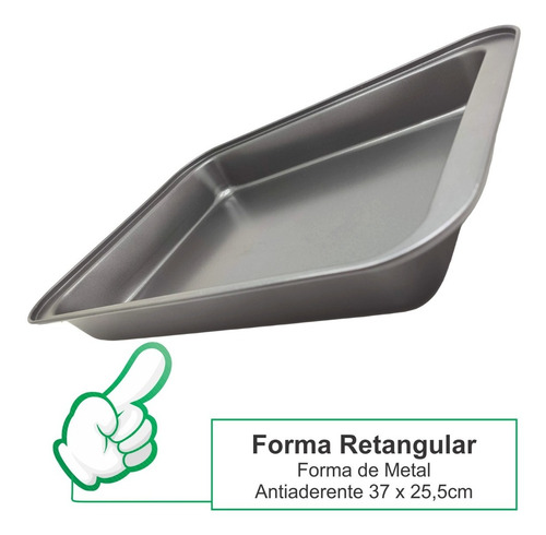 Imagem 2 de 7 de Forma Assadeira Metal Antiaderente Travessa Retangular 37cm