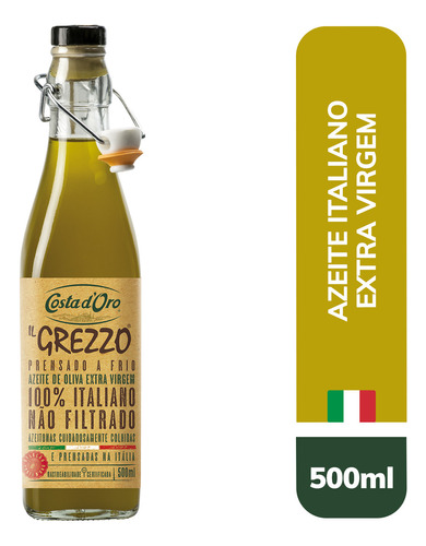 Azeite Grezzo não filtrado prensado a frio Costa D'oro Itali 500ml