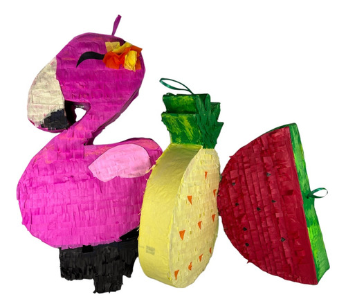 3 Mini Piñatas Decorativas Fiesta Hawaiana Flamingo Piña Lua