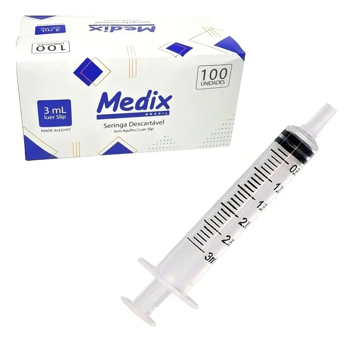 Seringa Hipodérmica Descartavel 3ML S AG Luer Slip 100 unid Medix