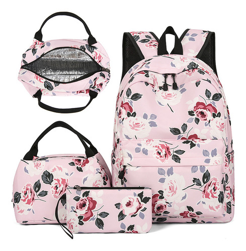 Mochila Casual Floral Tres Piezas Térmica Gran Capacidad