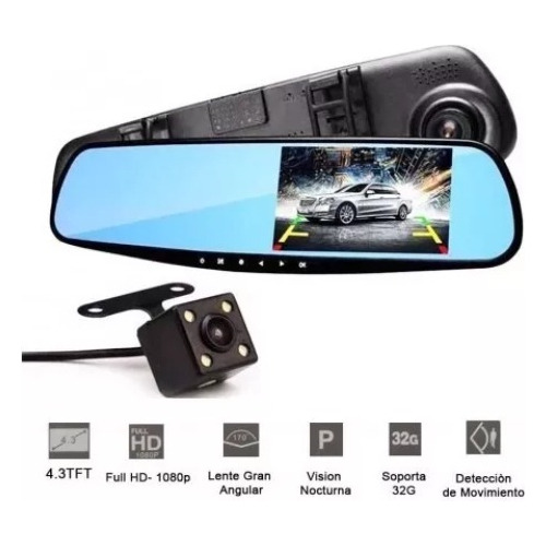 Espejo Retrovisor Con Pantalla + 2 Cámara Retroceso 12-24vt
