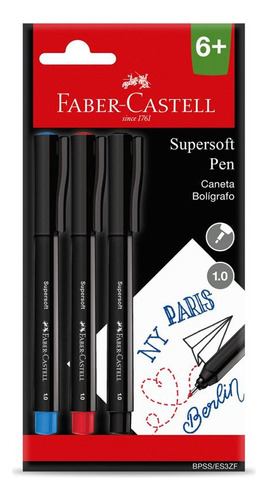 Caneta Com Ponta Porosa Supersoft Pen 1.0mm C/3 Cores Tinta 3 Cores