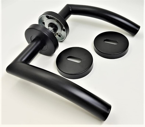 Imagen 4 de 7 de Manija Picaporte Acero Inoxidable Negro Oval Con Bocallaves