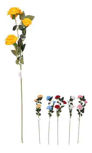 Flores Artificiales Vara Rosas 3 Cabezas X6 U Mayorista Deco