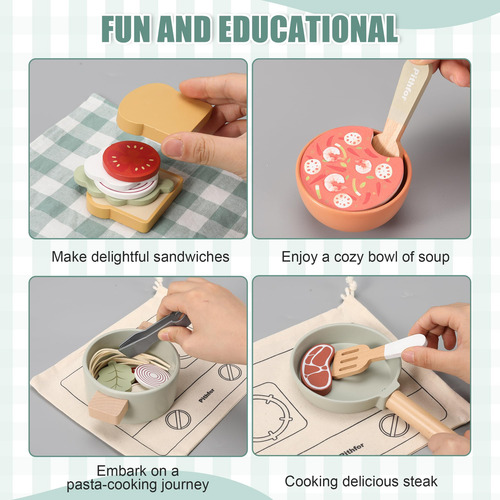Set Cocina Madera Accesorios Niños Incluye Platos Olla Sarté Color