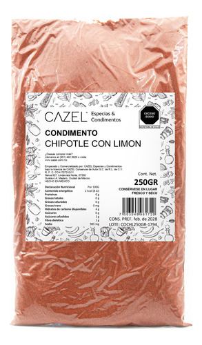 Chile Chipotle En Polvo Con Limón Oaxaqueño 250g