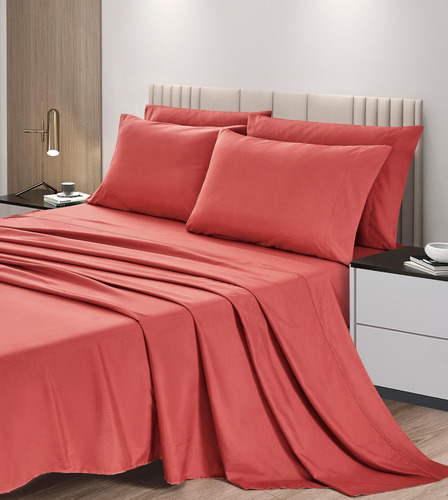Juego De Sábanas 6 Piezas Rojas Matrimonial Microfibra 15 Pu
