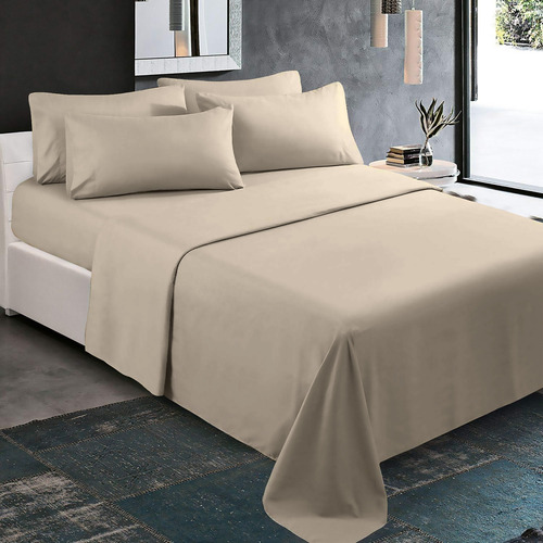 Oh! Sheets Juego De Sabanas Microfibra 7 Piezas Queen Size Beige Liso