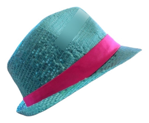 Sombrero Azul Celestw Con Lentejuela Y Liston Rosa