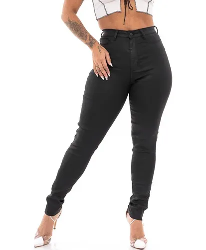 Calça resinada feminina cintura alta 2025