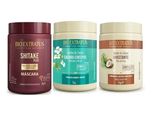 Kit 3 Máscaras Shitake + Cachos E Crespos + Umectante 1kg