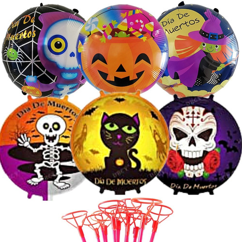 Pack 36 Globos Grandes Decoración Halloween Niños Con Varas