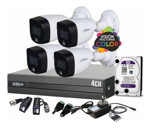 Imagen 3 de 8 de Kit Seguridad Dahua Cctv Dvr 4ch + 4 Camara Full Color + 1tb