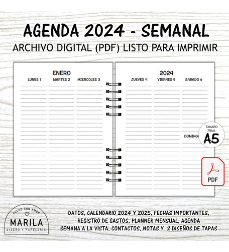 Pdf Agenda Semanal 2024 Imprimible Semana A La Vista / A5 M3