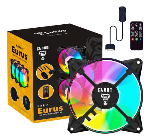 Ventoinha Cooler 3 Fan, Controladora, 120mm, Led Rgb, Preto