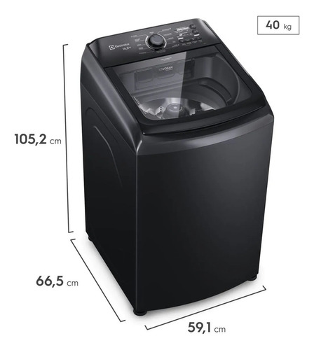 Máquina de Lavar Electrolux 14,5kg Preta Efficient Cesto Inox, Jet&Clean e Filtro Fiapos (LEP15)