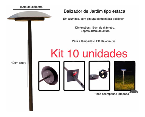 10 Balizador De Jardim Redondo Tipo Estaca 40cm Altura P/ G9