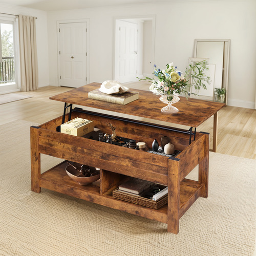 Mesa Auxiliar Elevable 120 Cm Con Compartimento Y Estantes M