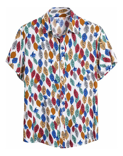 Camisa Hawaiana Étnica De Manga Corta Con Estampado Casual P