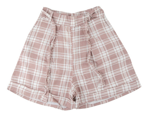 Shorts Feminino Giraffe Linho Xadrez Rosa - 6199