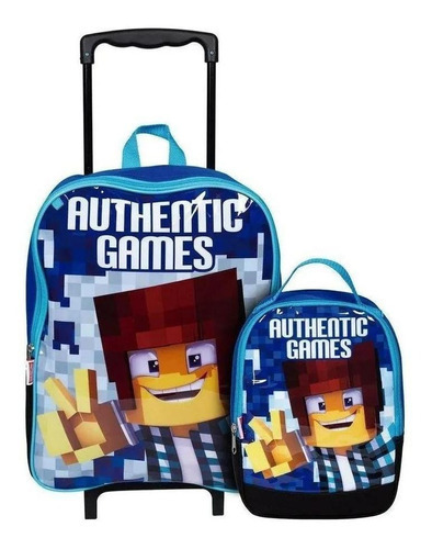 Mochila Authentic Games Super Mass Tam G Rodinha + Lancheira