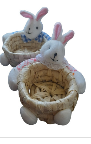 Par De Canastos Pascua Mimbre Conejo Para Huevos Decoración